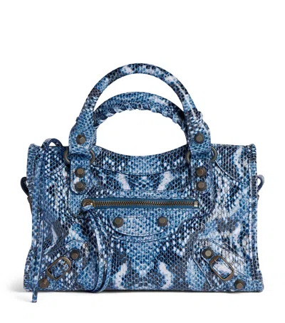 Balenciaga Mini Calfskin Python-embossed Le City Top-handle Bag In Blue