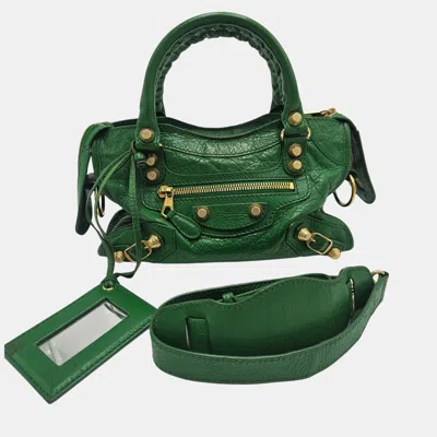 Pre-owned Balenciaga Mini Classic City Green Leather Edge Top Handle Bag