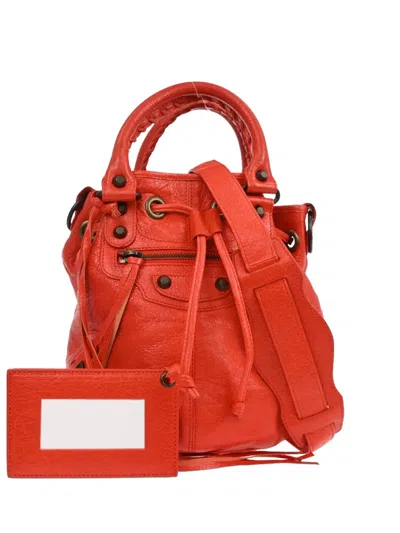 Pre-owned Balenciaga Mini Classic Pompon Bucket Bag In Red