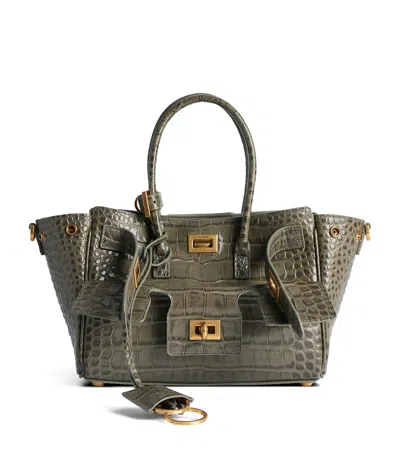 Balenciaga Mini Croc-embossed Leather Bel Air Tote Bag In Green