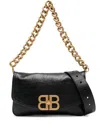 Balenciaga Soft Mini Leather Handbag With Chain-link Handle In Black