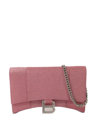 Pre-owned Balenciaga Mini Hourglass B Logo Chain Wallet In Pink
