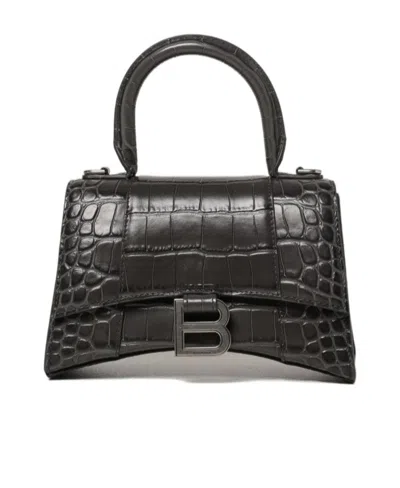 Balenciaga Mini Hourglass Crocodile-effect Leather Handbag In Black