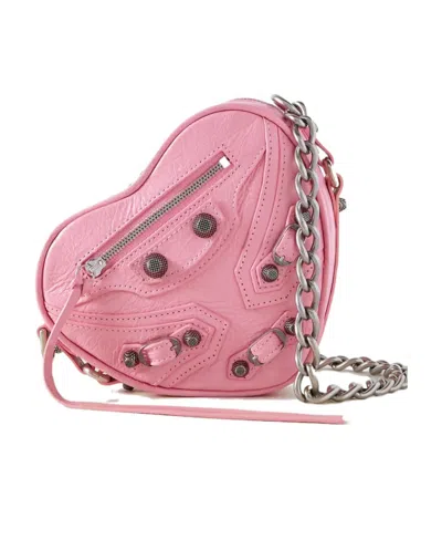Balenciaga Mini Cagole Heart Leather Chain Wallet In Sweet Pink