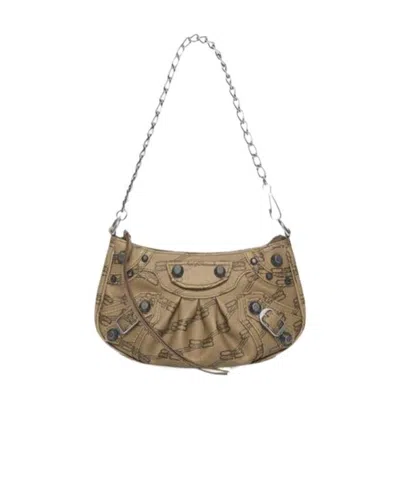 Balenciaga Women's Le Cagole Mini Bag With Chain Bb Monogram Coated Canvas In Beige In Brown
