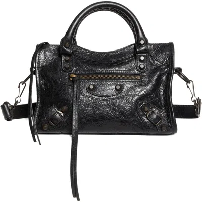 Balenciaga Mini Le City Crinkle Leather Top Handle Bag In 1000 Black