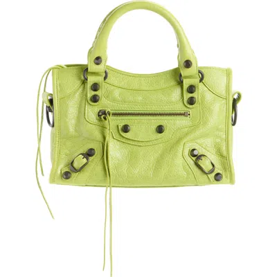 Balenciaga Mini Le City Crinkle Leather Top Handle Bag In Green