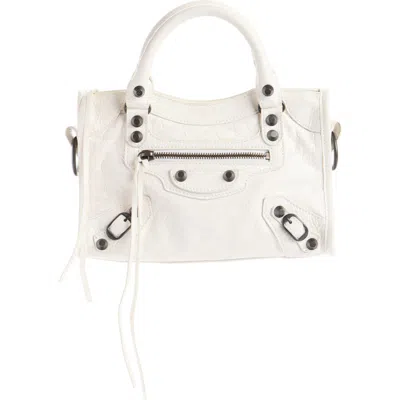 Balenciaga Mini Le City Crinkle Leather Top Handle Bag In White