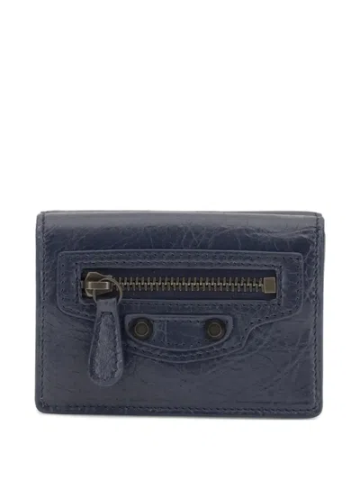 Balenciaga Mini Le City Zip Leather Wallet In Blue
