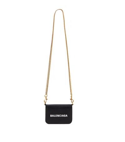 Balenciaga Mini Leather Chain Wallet In Black