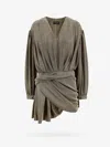 Balenciaga Laminated Mini Draped Dress In Gold
