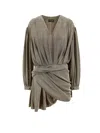 Balenciaga Laminated Mini Draped Dress In Gold