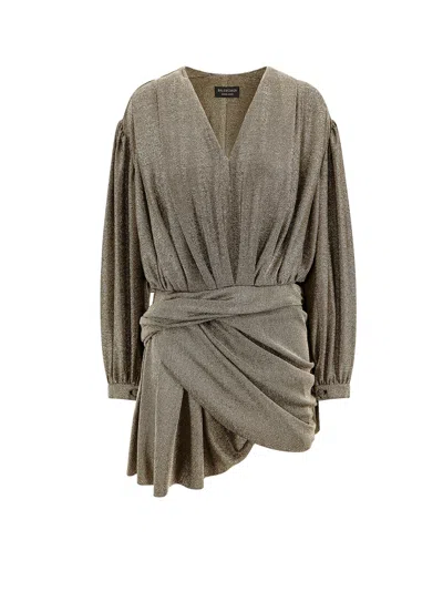 Balenciaga Gathered Metallic Minidress In Bronze