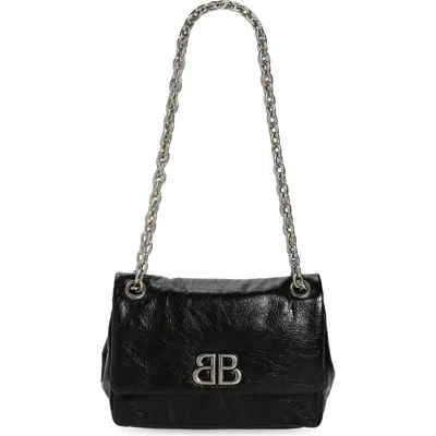 Balenciaga Monaco Mini Textured-leather Shoulder Bag In Black
