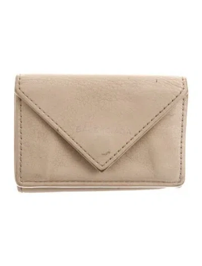 Pre-owned Balenciaga Mini Papier Leather Wallet In Neutral