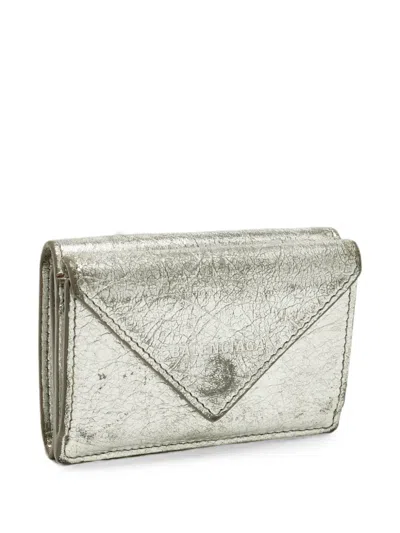 Pre-owned Balenciaga Mini Papier Leather Wallet In Silver