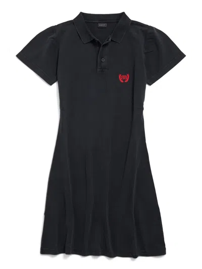 Balenciaga Mini Polo Dress With V-neck And Classic Collar In Black