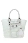Balenciaga White Raffia Small Le Cagole Panier Handbag In White