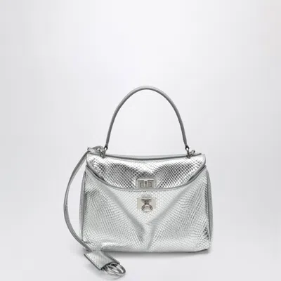 Balenciaga Mini Rodeo Bag In Shiny Silver Leather With Python Print
