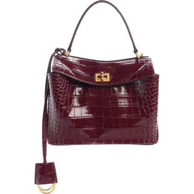 Balenciaga Mini Rodeo Croc Embossed Leather Top Handle Bag In Burgundy