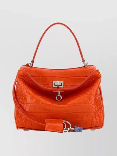 Balenciaga Mini Rodeo Handbag Crocodile Texture In Orange