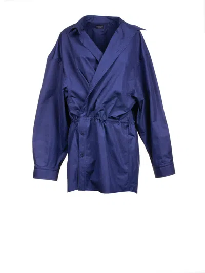 Balenciaga Mini Shirt Style Dress In Blue