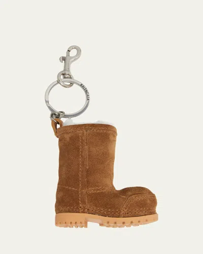 Balenciaga Mini Suede Boot Key Ring Bag Charm In Brown