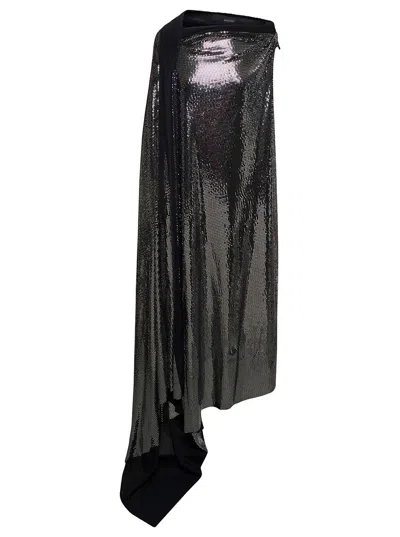 Balenciaga Minimal Black And Silver Draped Sleeveless Gown In Metallic Jersey Woman