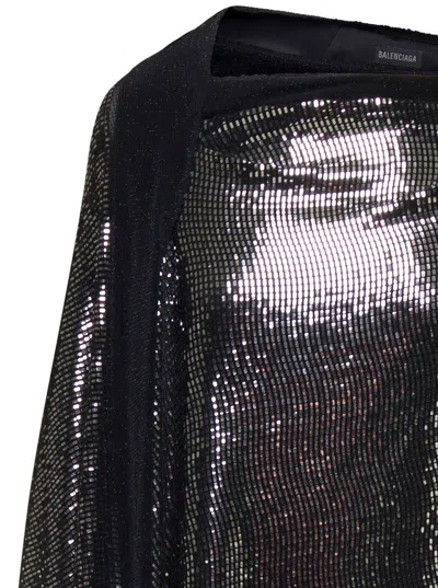 Balenciaga 'minimal' Black And Silver Draped Sleeveless Gown In Metallic Jersey Woman