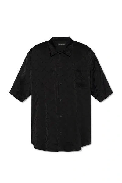 Balenciaga Logo-jacquard Satin Shirt In Black