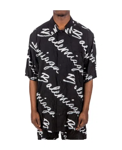 Balenciaga Minimal Scribble Logo-print Shirt In Black