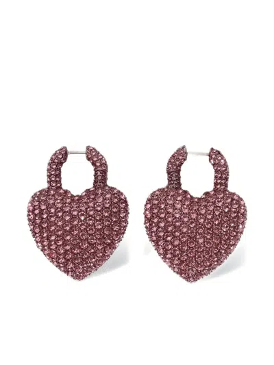 Balenciaga Minnie Xl Heart-shaped Crystal-embellished Earrings In Pink
