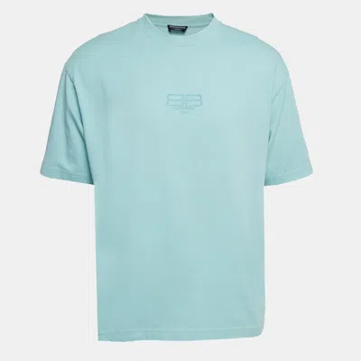 Pre-owned Balenciaga Mint Green Embroidered Cotton T-shirt M