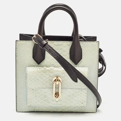 Pre-owned Balenciaga Mint Green/black Python And Leather Mini Maillon All Afternoon Tote