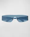 Balenciaga Mirrored Rimless Wrap Sunglasses In Solid Marine