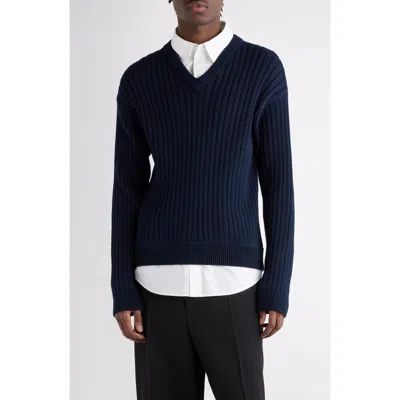 Balenciaga Mixed Media Prelayered Cotton Rib Sweater In Blue