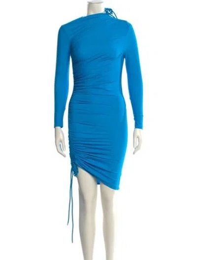 Pre-owned Balenciaga Mock Neck Mini Dress In Blue