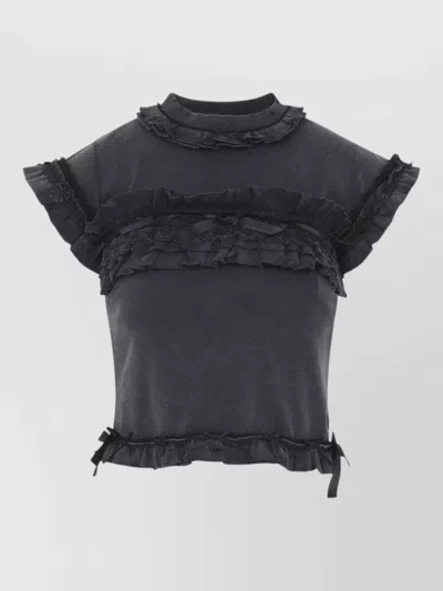 Balenciaga Mock Neck Ruffle Cap Sleeve T Shirt In Black