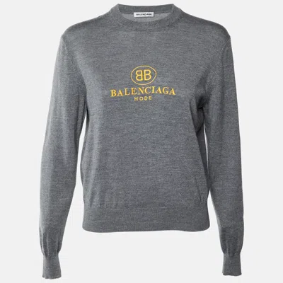 Pre-owned Balenciaga Mode Embroidered Wool Knit Sweater S In Gray