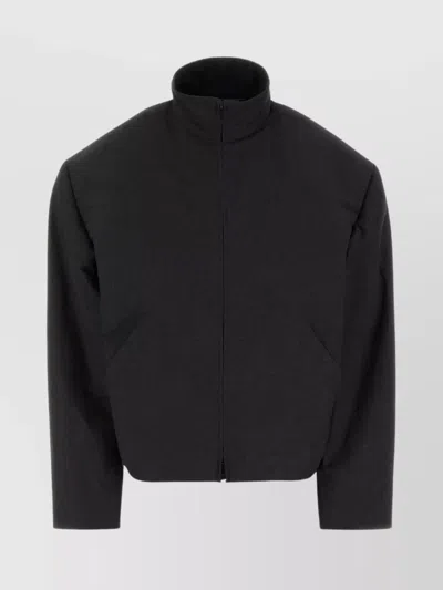 BALENCIAGA MODERN LINEN BLEND HIGH COLLAR JACKET