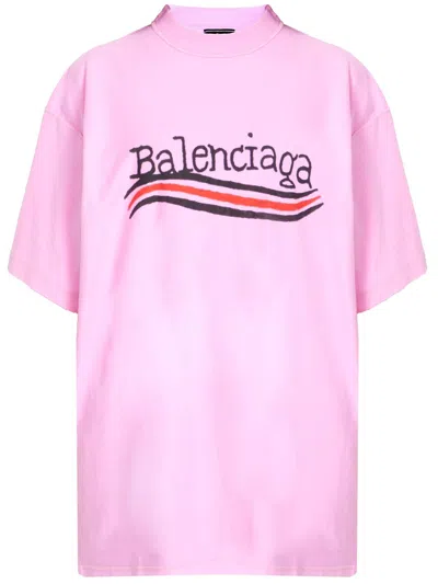 Balenciaga Modern Pink Logo Print Crewneck T-shirt For Women