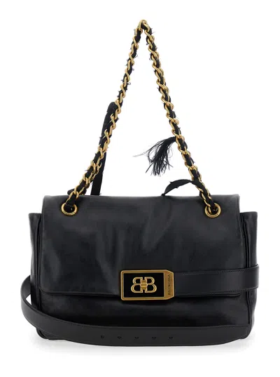 BALENCIAGA BALENCIAGA WOMEN 'MODU FLAP' BLACK CROSSBODY BAG WITH LOGO PLAQUE ON THE FRONT IN LEATHER WOMAN