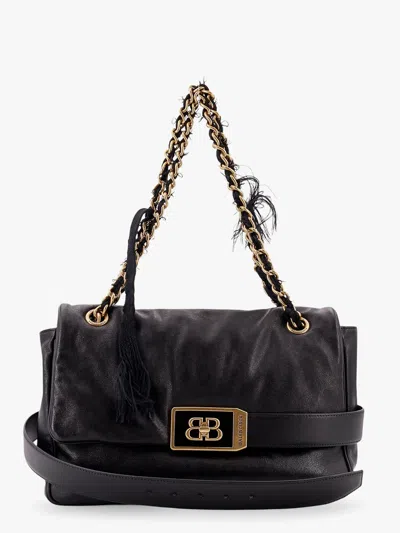 Balenciaga Modu Flap Leather Shoulder Bag In Black
