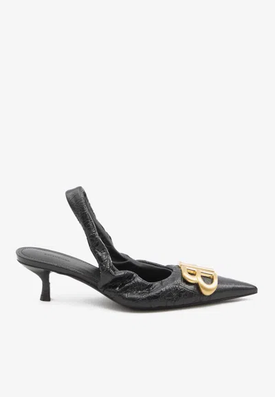 BALENCIAGA MONACO 50 LEATHER SLINGBACK PUMPS
