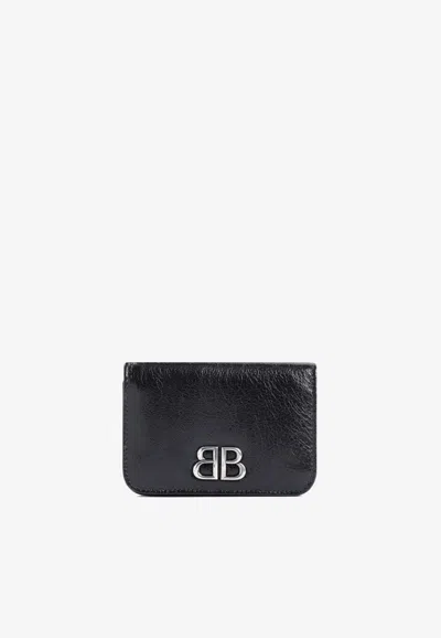 Balenciaga Monaco Bb Icon Leather Cardholder In Black