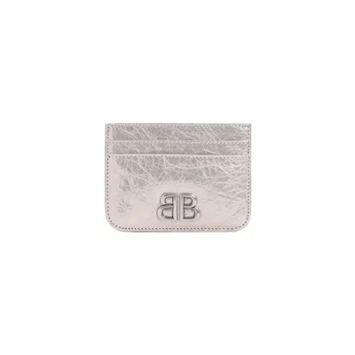 Balenciaga Monaco Bb Plaque Card Holder In Metallic