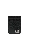 Balenciaga Monaco Magnet Leather Card Holder In 黑色