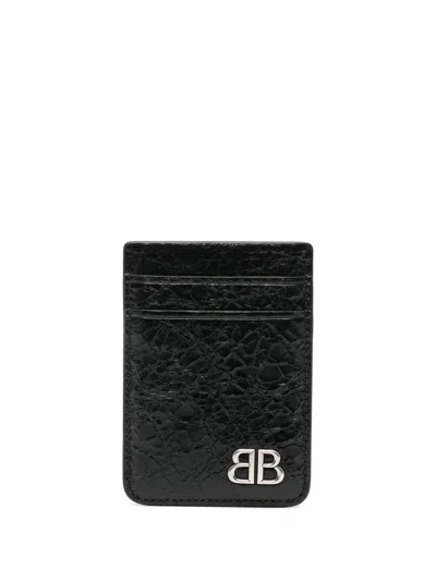 Balenciaga Monaco Magnet Leather Card Holder In 黑色