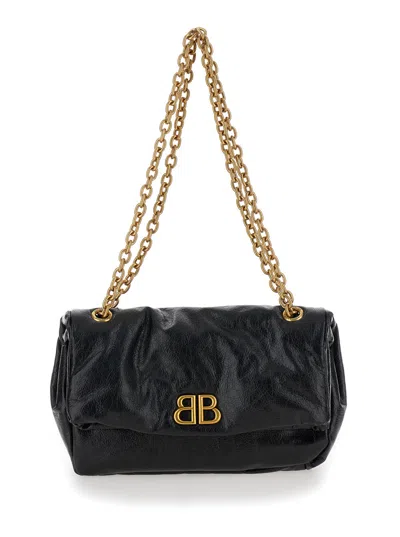 Balenciaga Calf Leather Shoulder Bag With Gold-tone Chain Strap In Black
