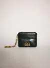Balenciaga Monaco Leather Card Holder Keychain Attachment In Black